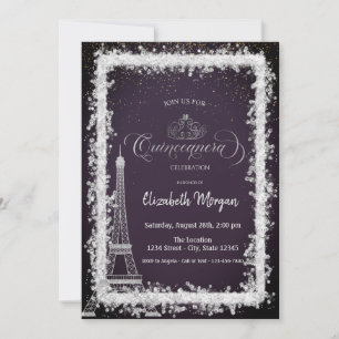Invitación Torre Eiffel de Marco de Plata Quinceañera Morado