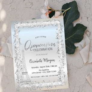 Invitación Torre Eiffel de Marco de Plata Quinceañera Platead