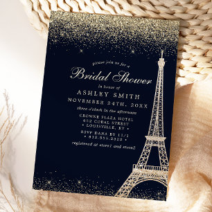 Invitación Torre Eiffel de París Bridal Shower Dorado Brillan