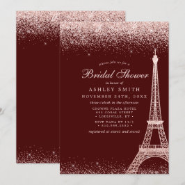 Invitación Torre Eiffel de París Burgundy Bridal Shower Brill