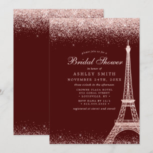 Invitación Torre Eiffel de París Burgundy Bridal Shower Brill