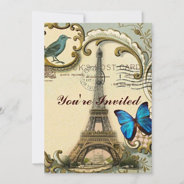 Invitación torre Eiffel de París de los remolinos del azul (Anverso)