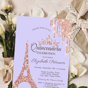 Invitación Torre Eiffel de París, Drip Lavanda Quinceañera