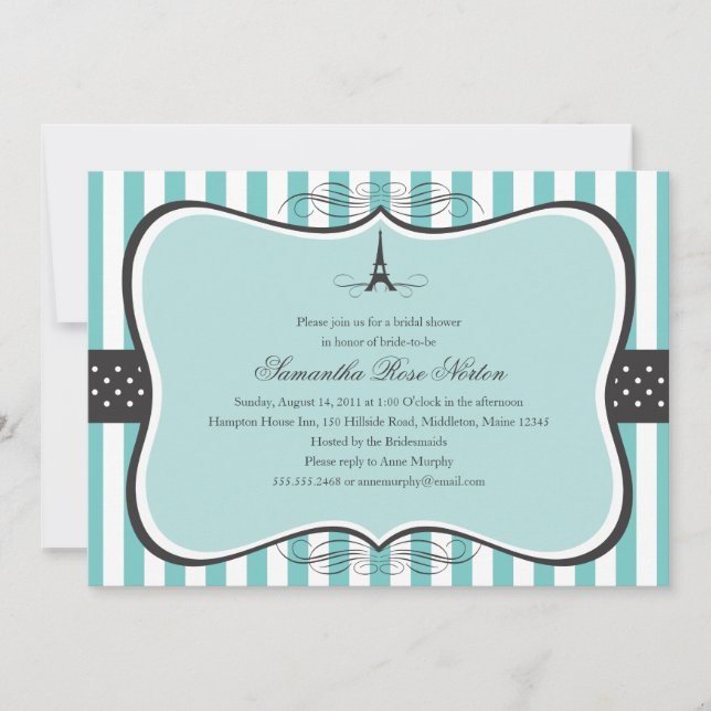 Invitación Torre Eiffel de París Ducha de novias (Anverso)