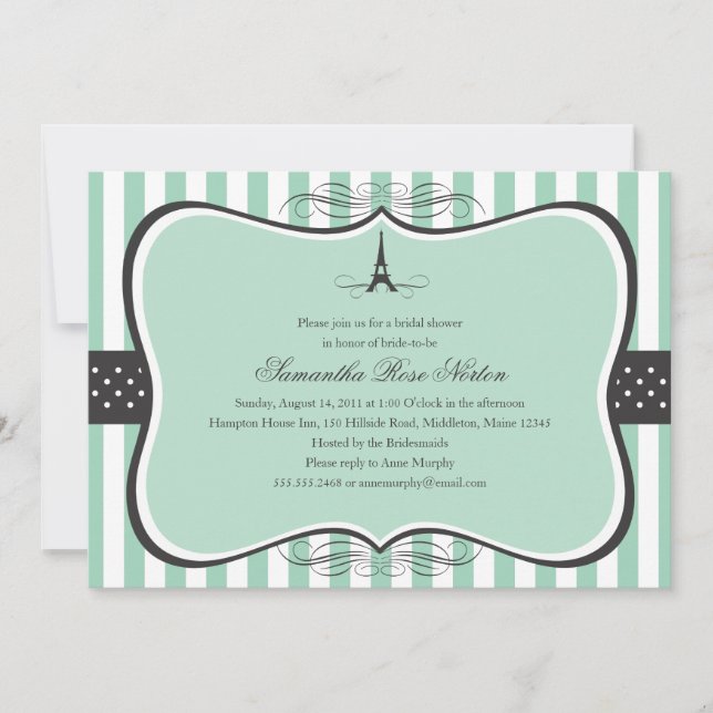 Invitación Torre Eiffel de París Ducha de novias (Anverso)