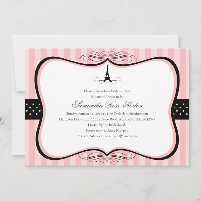 Invitación Torre Eiffel de París Ducha de novias (Anverso)