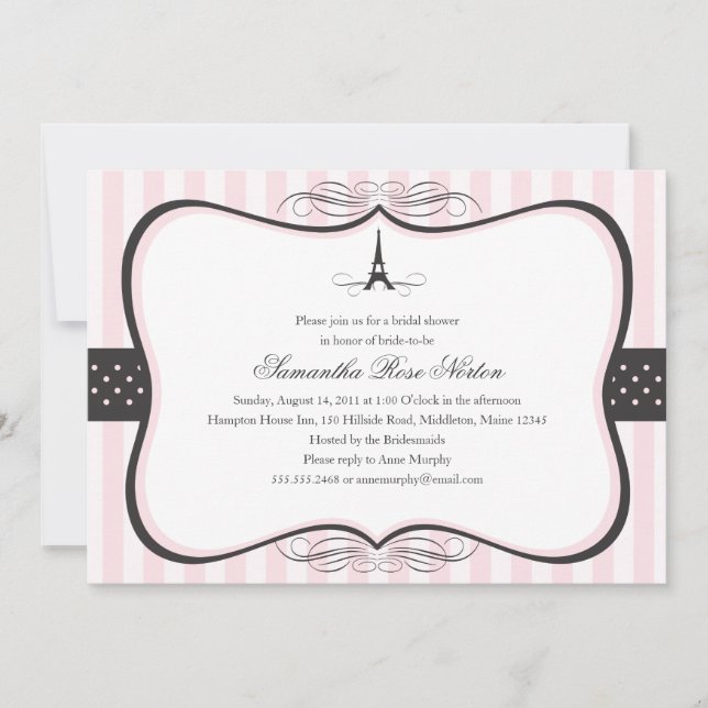 Invitación Torre Eiffel de París Ducha de novias (Anverso)