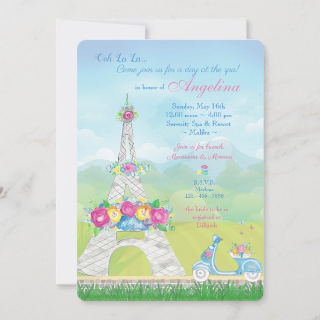 Invitación Torre Eiffel de París, fiesta temática francesa  (Anverso)
