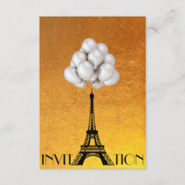 Invitación Torre Eiffel de París Globos Oro Blanco