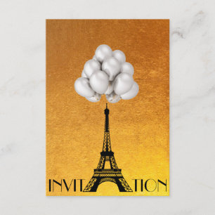 Invitación Torre Eiffel de París Globos Oro Blanco