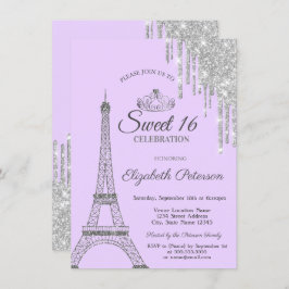 Invitación Torre Eiffel de París, gotas, dulce morado claro 1