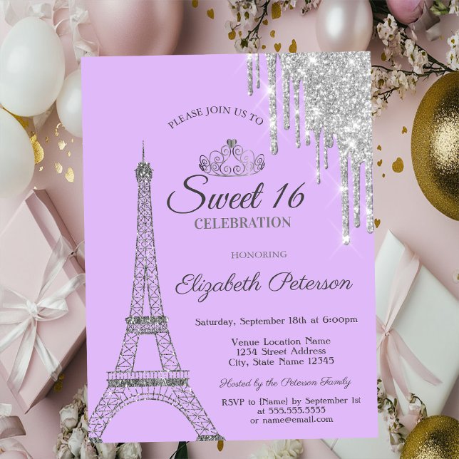 Invitación Torre Eiffel de París, goteo dulce morado 16 (Subido por el creador)