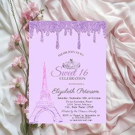 Invitación Torre Eiffel de París, goteo violeta dulce 16