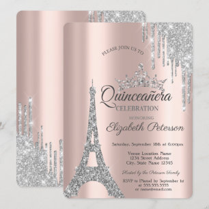 Invitación Torre Eiffel de París plateada, Quinceañera de got