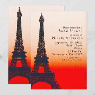 Invitación Torre Eiffel de París puesta de sol naranja chic i