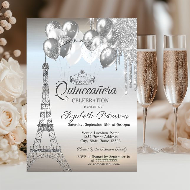 Invitación Torre Eiffel de París, Quinceañera de globos que g (Subido por el creador)
