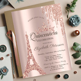 Invitación Torre Eiffel de París, Quinceañera de Rosa Goteant