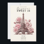 Invitación Torre Eiffel de París y rosas rosadas Cumpleaños 1<br><div class="desc">Personaliza como quieras.</div>