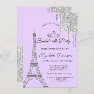 Invitación Torre Eiffel, Dris, Fiesta de Bachelorette Púrpura