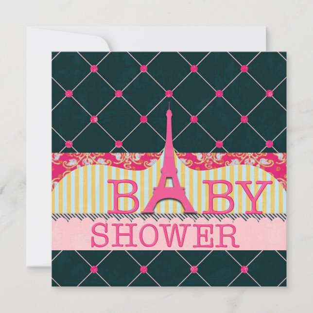 Invitación Torre Eiffel elegante Baby Shower (Anverso)