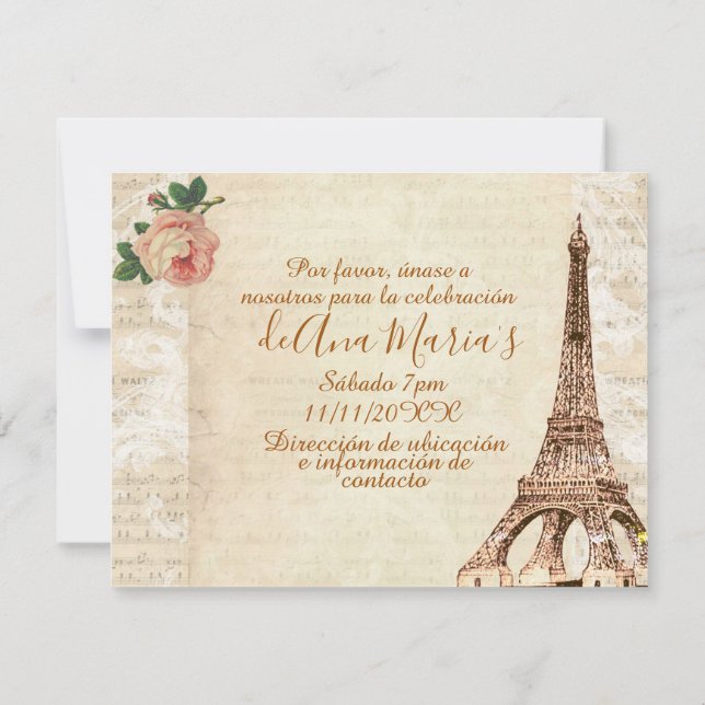 Invitación Torre Eiffel elegante lamentable de la Quinceanera (Reverso)