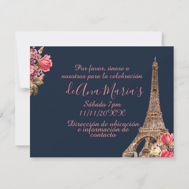 Invitación Torre Eiffel elegante lamentable de la Quinceanera (Reverso)