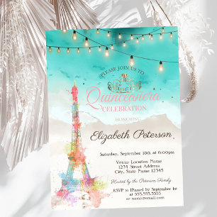 Invitación Torre Eiffel en acuarela, Quinceañera de Tiara Bea