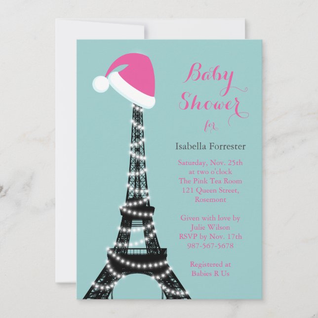 Invitación Torre Eiffel en invierno Baby Shower Invitar al tu (Anverso)