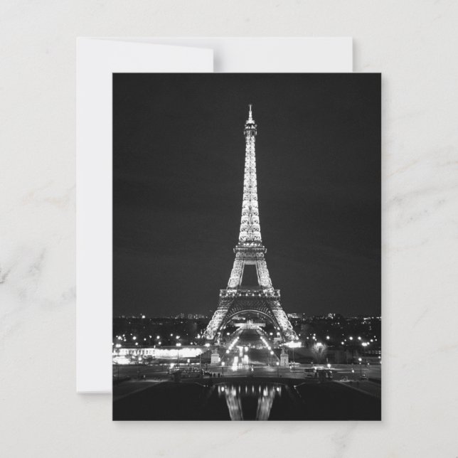 Invitación Torre Eiffel en la noche - B/W (Anverso)