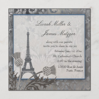 Invitación Torre Eiffel Escocia de cardo metálico plateado