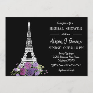 Invitación Torre Eiffel Floral Ducha de novia blanca y negra