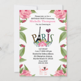Invitación Torre Eiffel Floral París Francia Cumpleaños