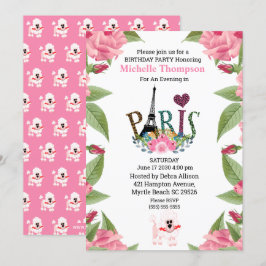 Invitación Torre Eiffel Floral París Francia Cumpleaños