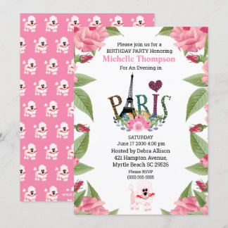 Invitación Torre Eiffel Floral París Francia Cumpleaños