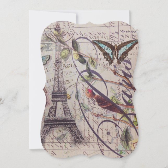 Invitación Torre Eiffel francesa de París de la mariposa del (Anverso)