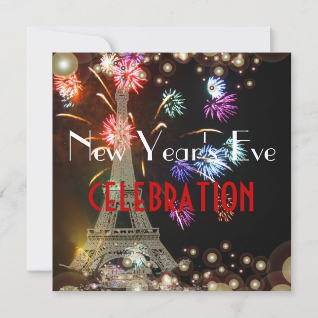 Invitación Torre Eiffel, fuegos artificiales, burbujas de cha (Anverso)