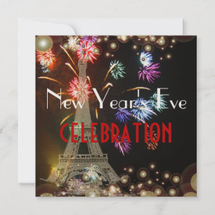 Invitación Torre Eiffel, fuegos artificiales, burbujas de cha