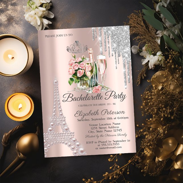 Invitación Torre Eiffel, Gotea Vino Perlas Despedida de Solte (Subido por el creador)
