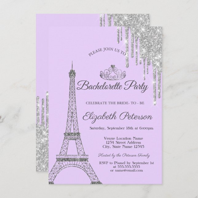 Invitación Torre Eiffel,Goteos,Fiesta de Despedida de Soltera (Anverso / Reverso)