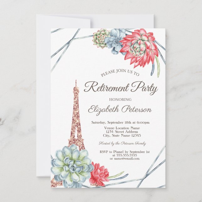 Invitación Torre Eiffel, Jubilación de Suculentas (Anverso)