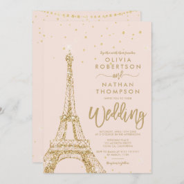 Invitación Torre Eiffel moda oro purpurina rosa rubor boda