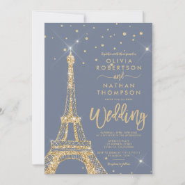 Invitación Torre Eiffel moda purpurina de oro espumoso boda