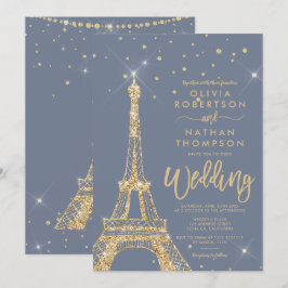 Invitación Torre Eiffel moda purpurina de oro espumoso boda