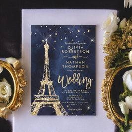Invitación Torre Eiffel moda purpurina de oro espumoso boda