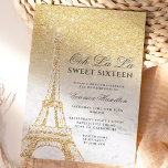 Invitación Torre Eiffel moda purpurina oro mármol Sweet 16<br><div class="desc">Un dieciséis moderno,  moda y glamuroso dulce,  con un purpurina dorado amarillo dibujado a mano,  temática francesa "Eiffel Tower" con un degradado de color gris purpurina de oro de moda,  brillan sobre un fondo de mármol blanco.</div>