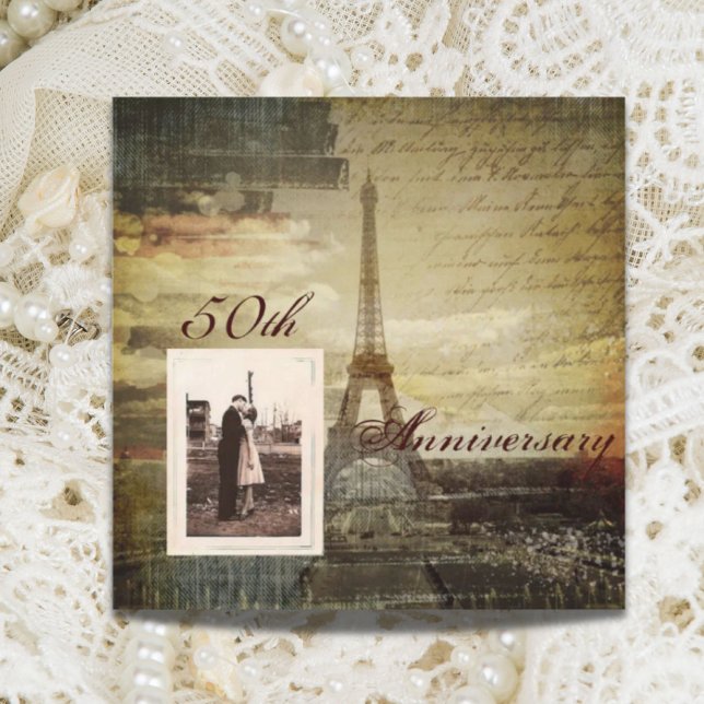 Invitación Torre Eiffel París 50 aniversario de bodas (Eiffel Tower Paris 50th Wedding anniversary Invitation)
