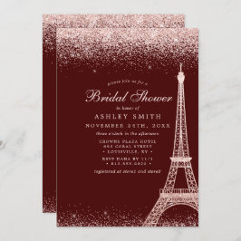 Invitación Torre Eiffel Paris Burgundy Sparkle Bridal Shower