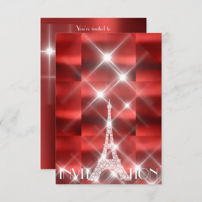 Invitación Torre Eiffel París Estrellas de sol rojo (Anverso / Reverso)