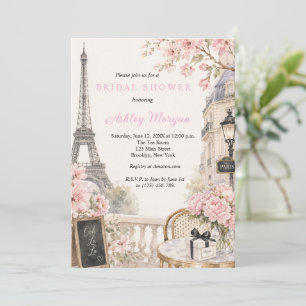 Invitación Torre Eiffel París Flores Rosadas Despedida de Sol