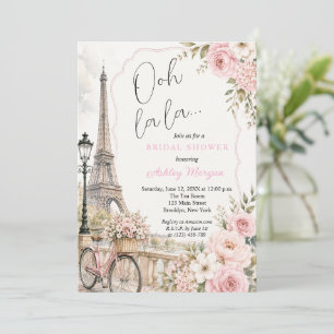 Invitación Torre Eiffel París Flores Rosadas Despedida de Sol